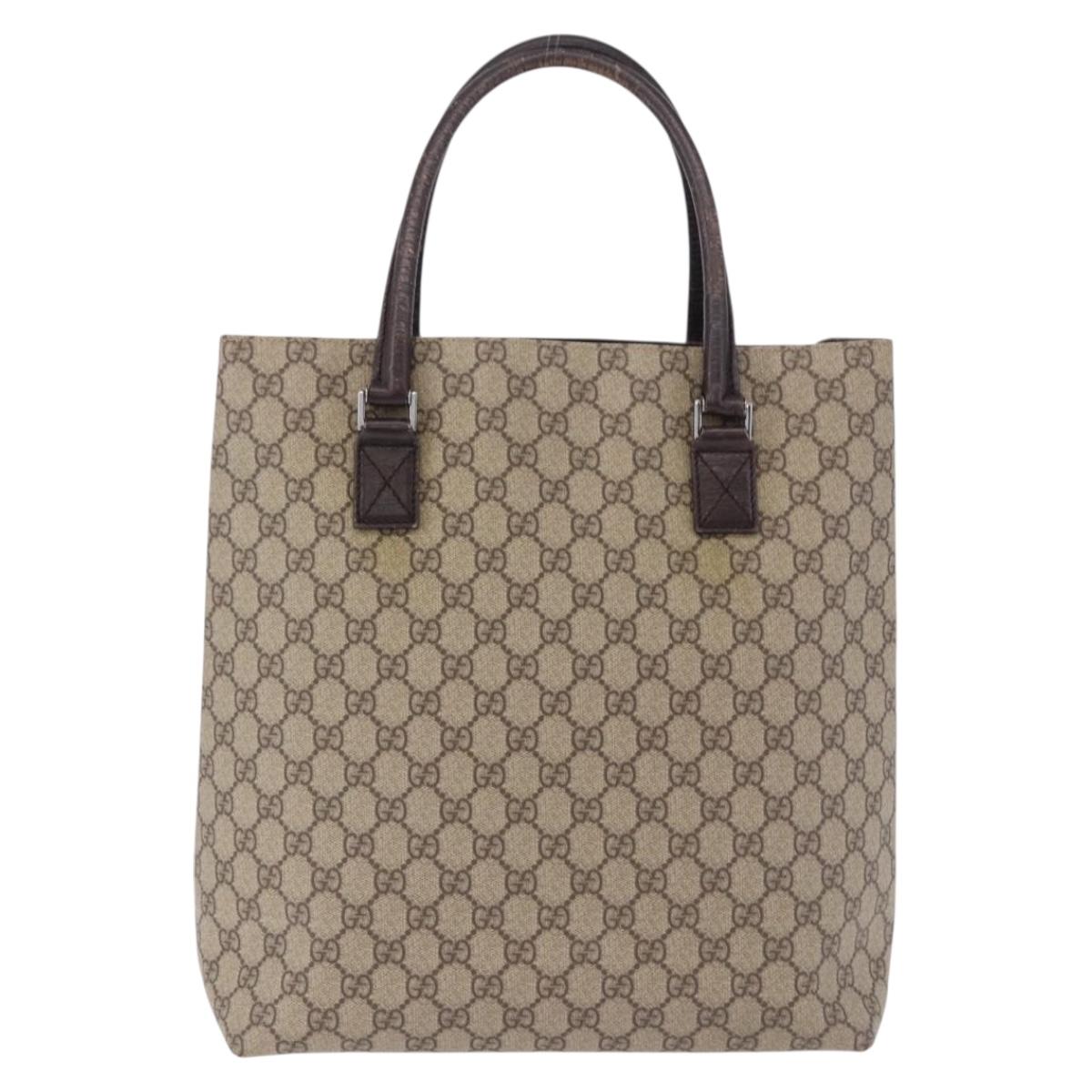 GUCCI GG Supreme Hand Bag PVC Beige Silver 131220 Auth BA14302