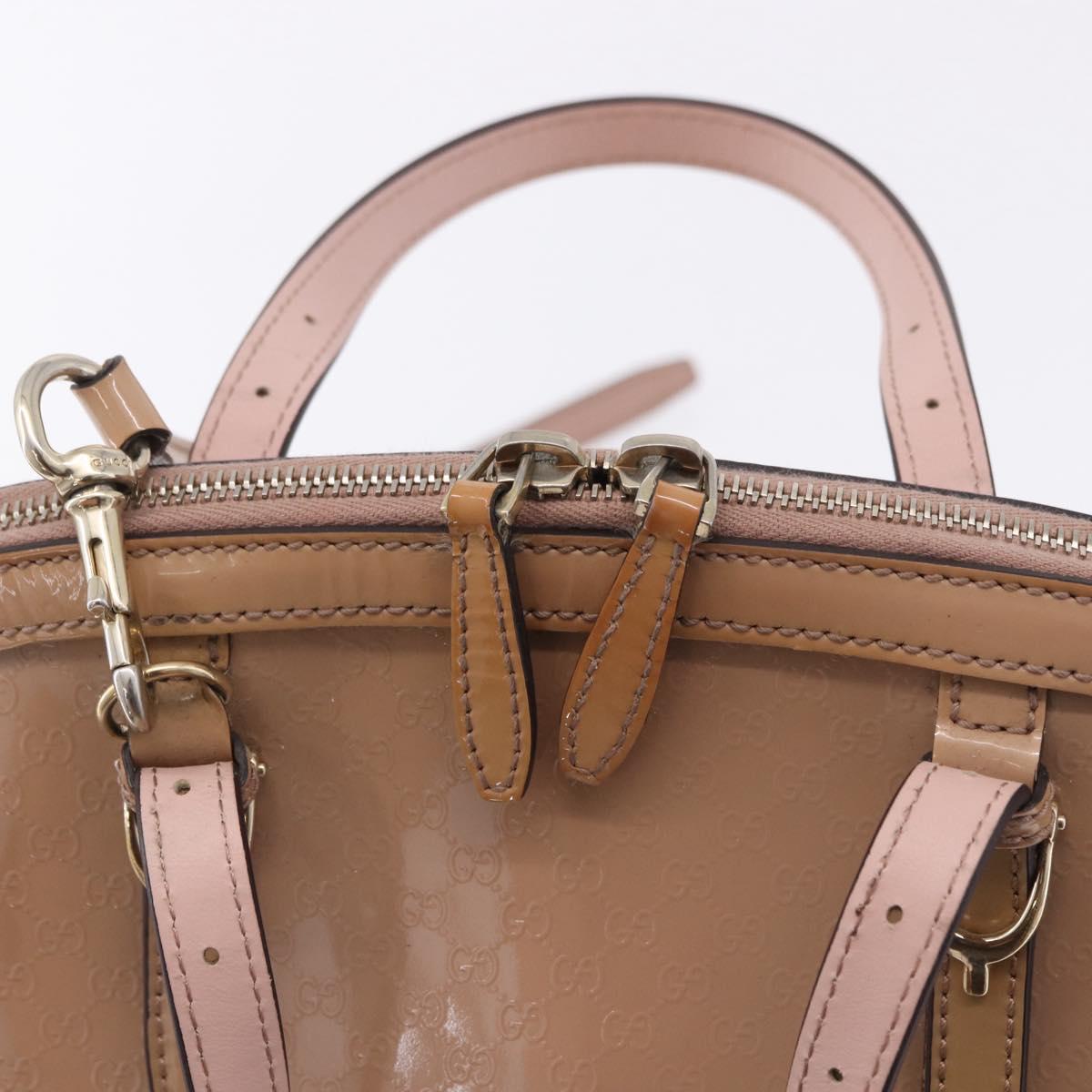 GUCCI Micro GG Canvas Hand Bag Patent leather 2way Pink Gold 309617 Auth BA14304