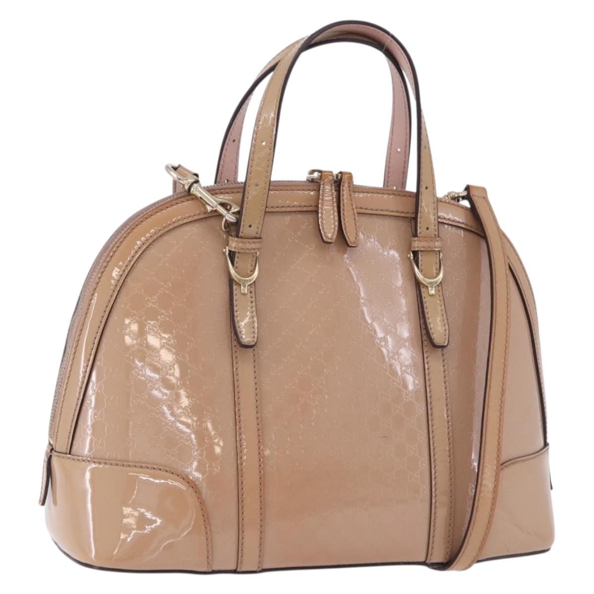 GUCCI Micro GG Canvas Hand Bag Patent leather 2way Pink Gold 309617 Auth BA14304