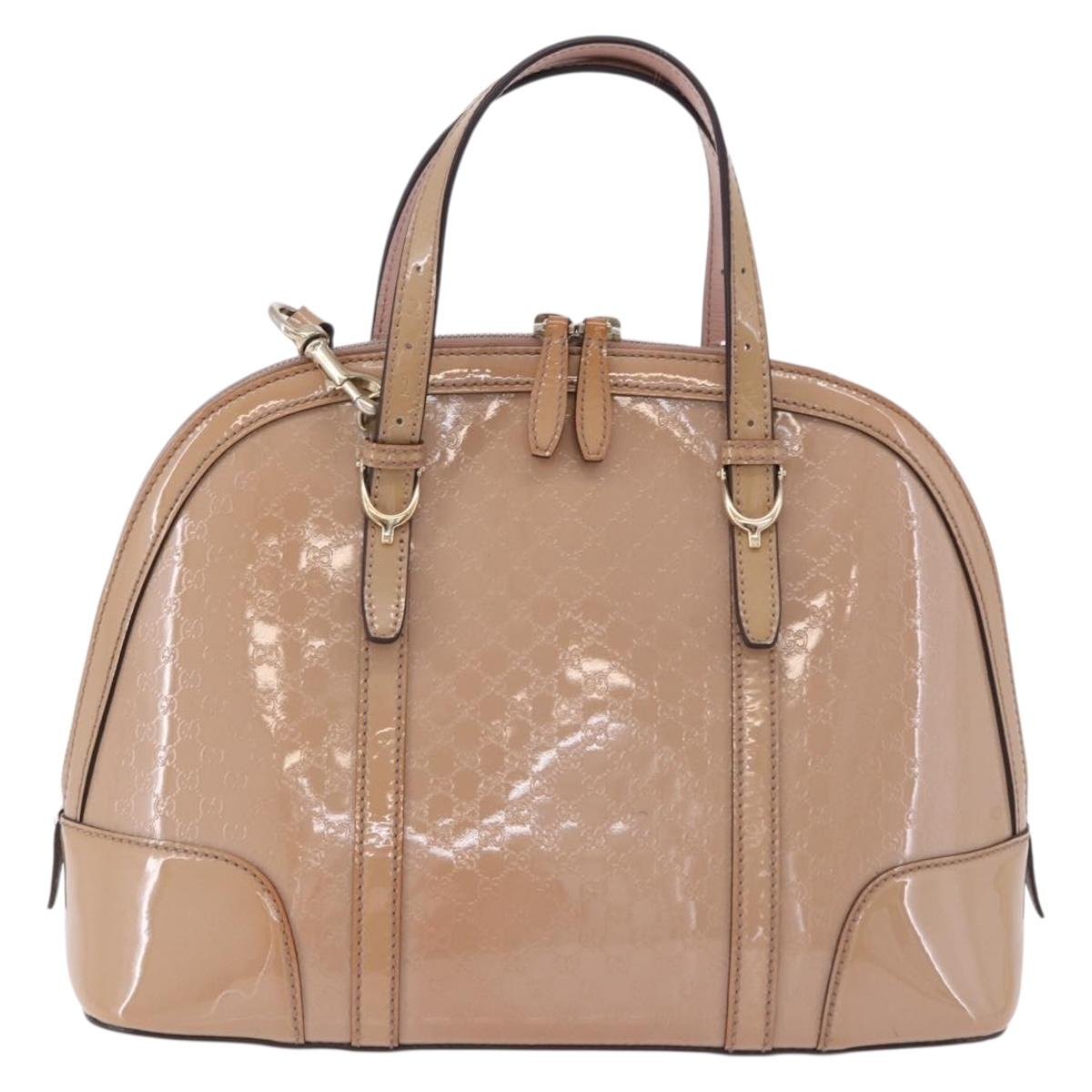 GUCCI Micro GG Canvas Hand Bag Patent leather 2way Pink Gold 309617 Auth BA14304