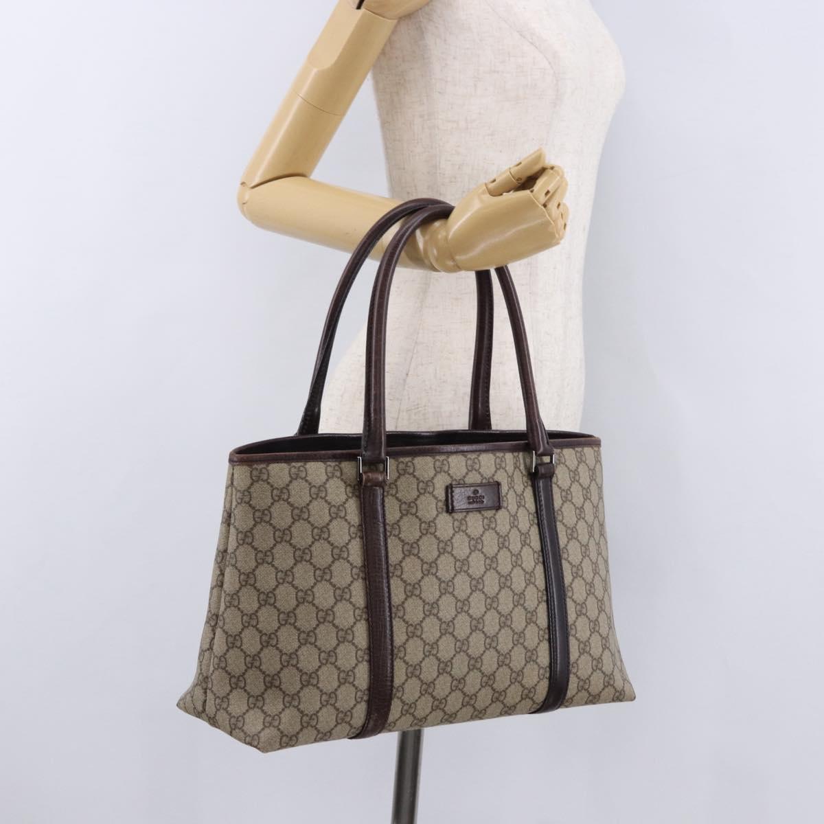 GUCCI GG Supreme Tote Bag PVC Beige Silver 114595 Auth BA14305
