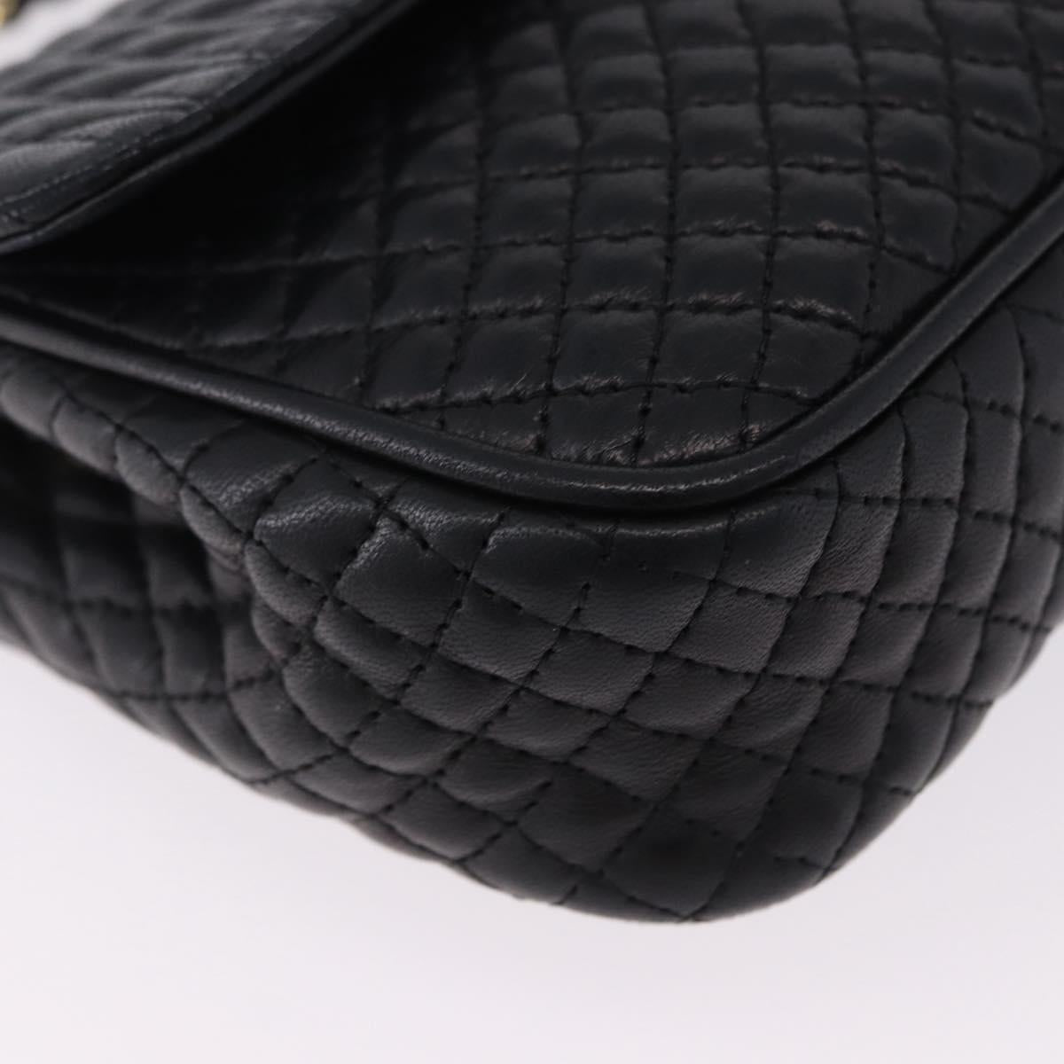 BALLY Quilted Chain Shoulder Bag Leather Black Gold Auth BA14306A
