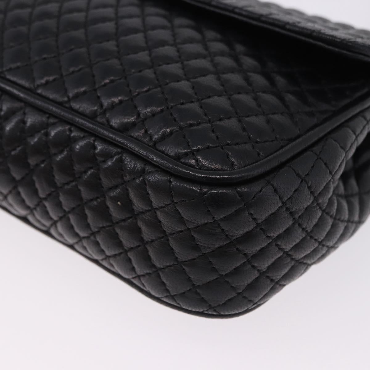 BALLY Quilted Chain Shoulder Bag Leather Black Gold Auth BA14306A