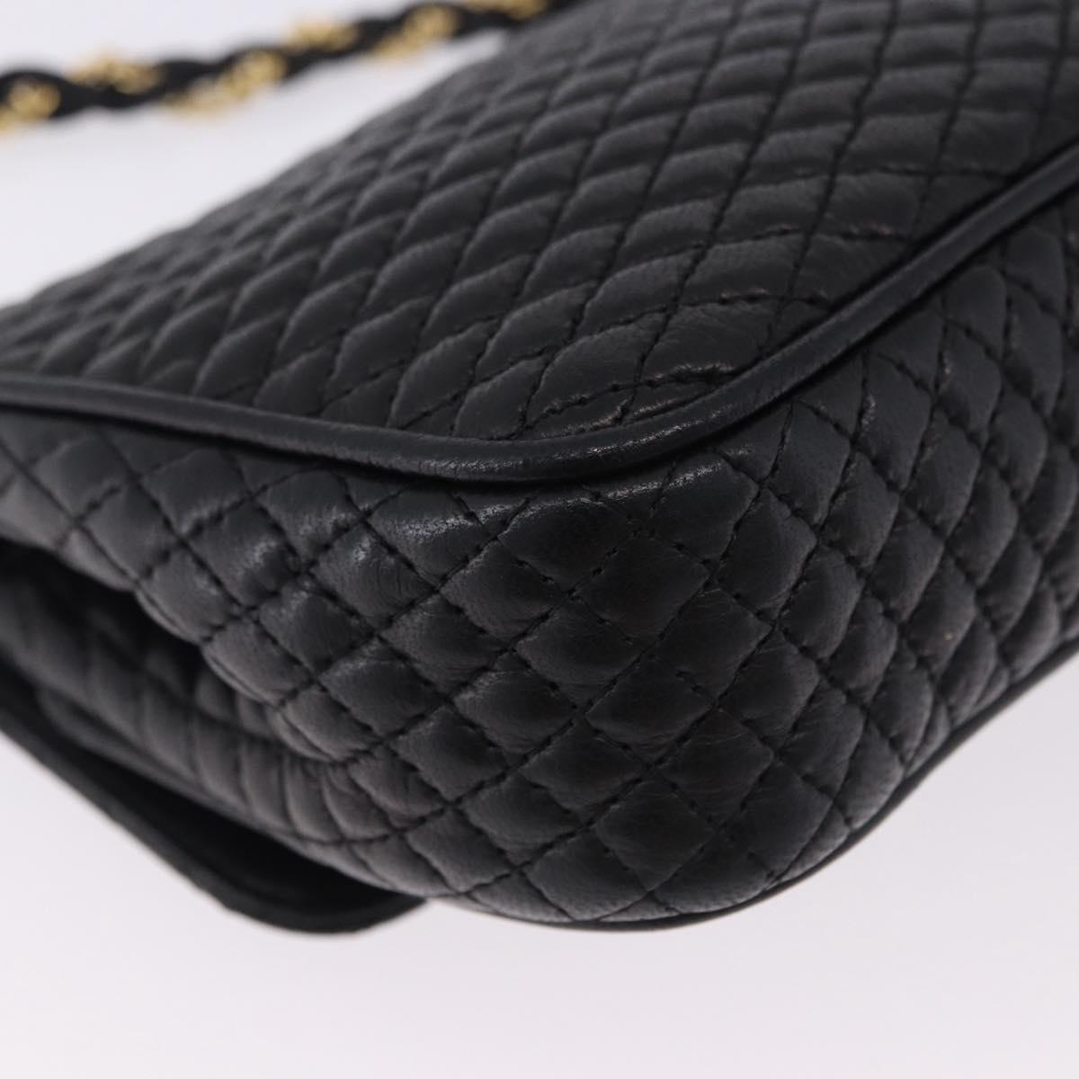 BALLY Quilted Chain Shoulder Bag Leather Black Gold Auth BA14306A