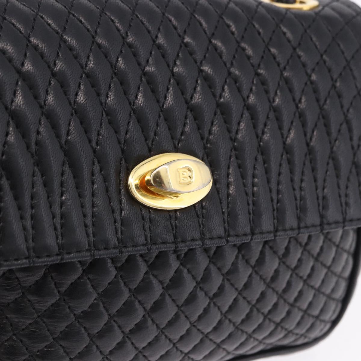 BALLY Quilted Chain Shoulder Bag Leather Black Gold Auth BA14306A