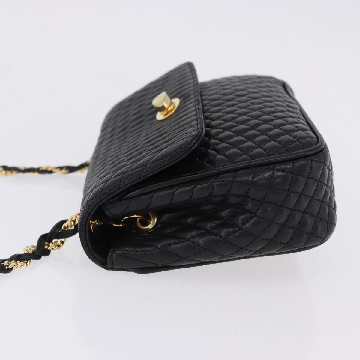 BALLY Quilted Chain Shoulder Bag Leather Black Gold Auth BA14306A