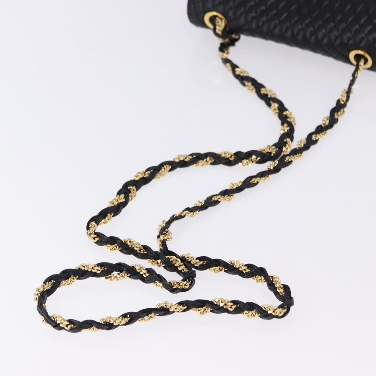 BALLY Quilted Chain Shoulder Bag Leather Black Gold Auth BA14306A