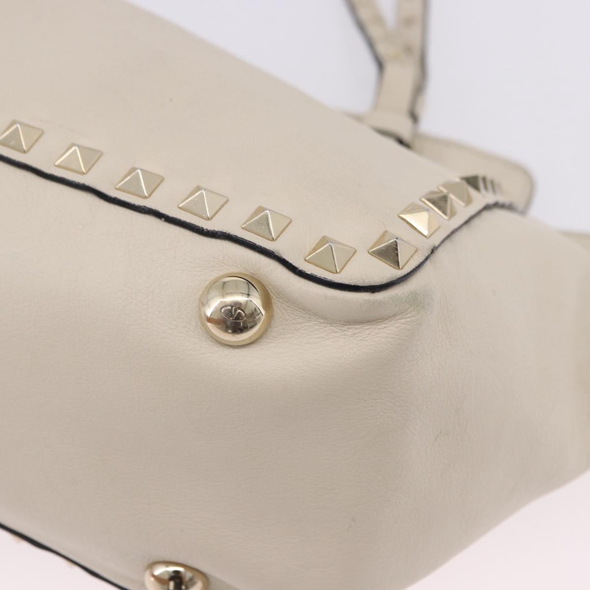 VALENTINO Hand Bag Leather 2way White Gold Auth BA14307
