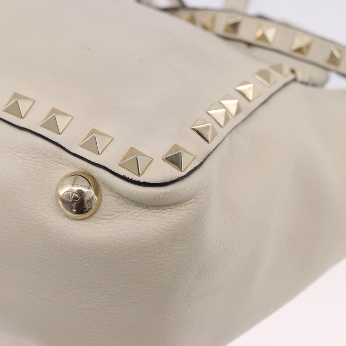 VALENTINO Hand Bag Leather 2way White Gold Auth BA14307