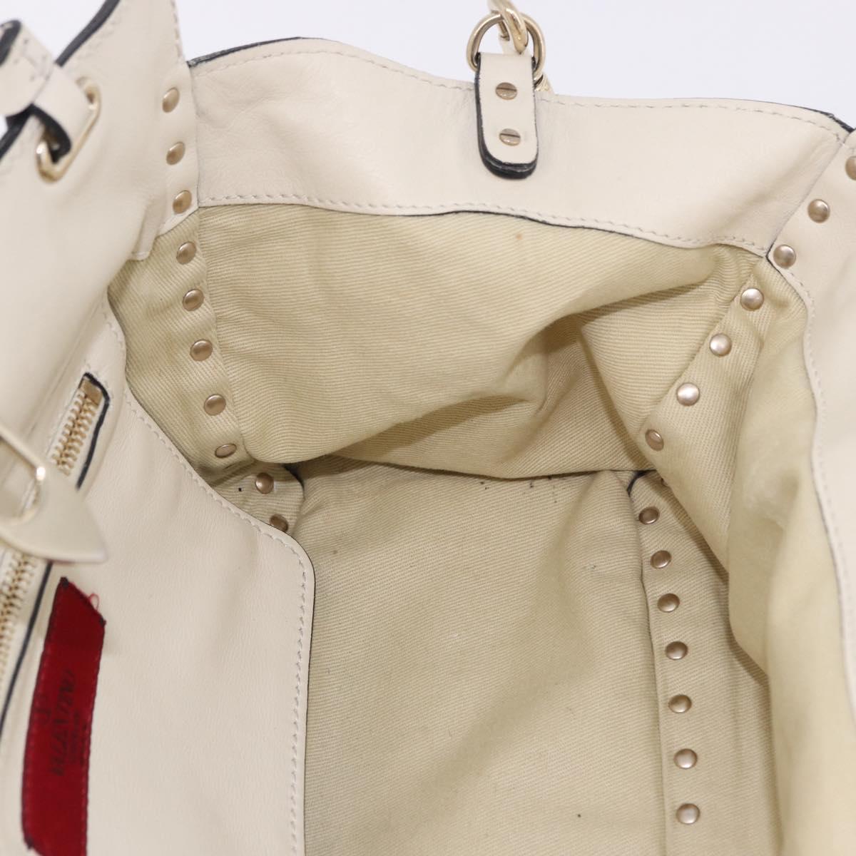 VALENTINO Hand Bag Leather 2way White Gold Auth BA14307