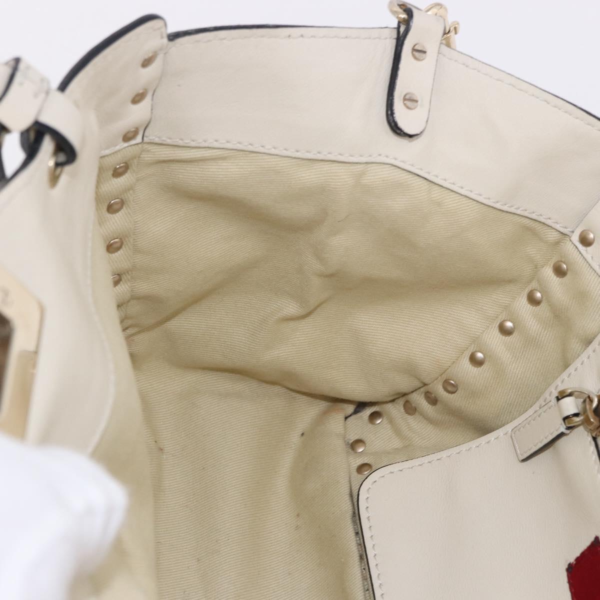 VALENTINO Hand Bag Leather 2way White Gold Auth BA14307