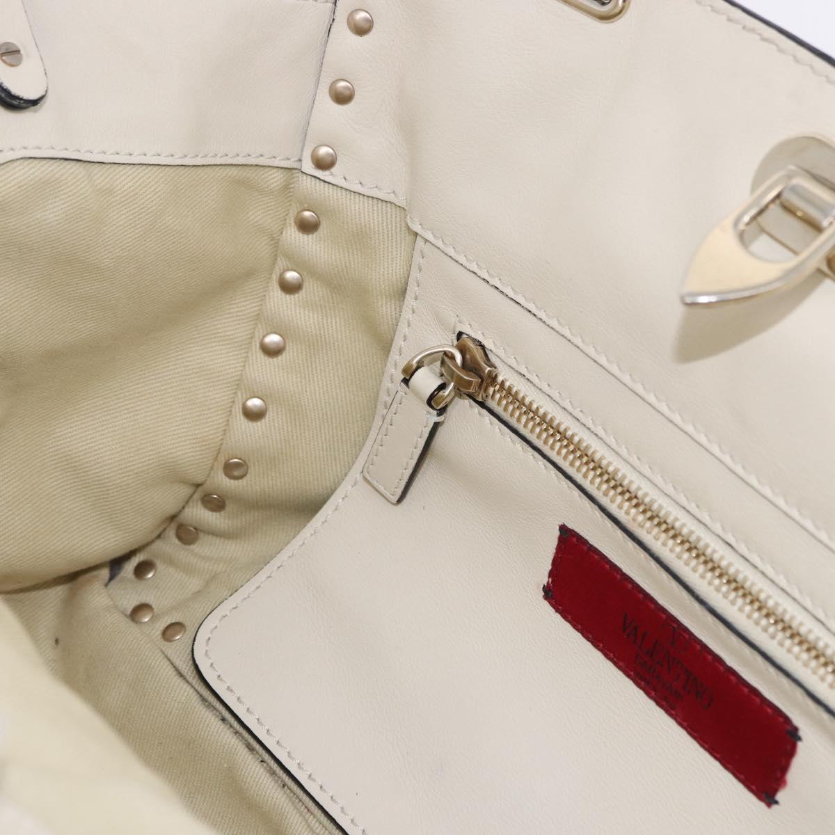 VALENTINO Hand Bag Leather 2way White Gold Auth BA14307