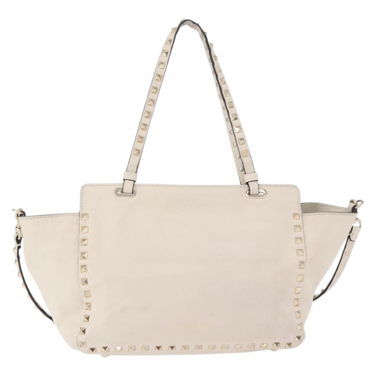 VALENTINO Hand Bag Leather 2way White Gold Auth BA14307