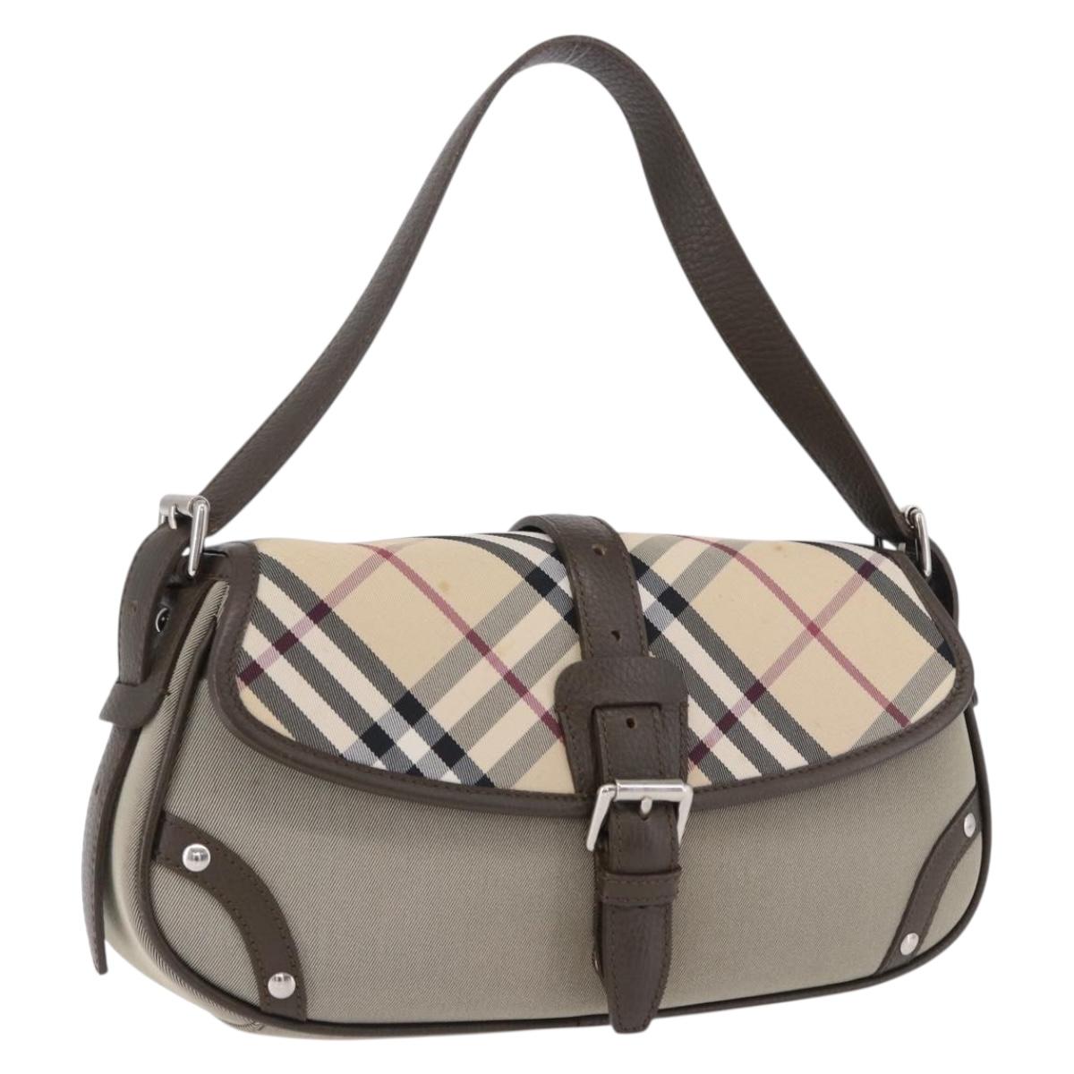 BURBERRY Nova Check Hand Bag Nylon Beige Silver Auth BA14309A