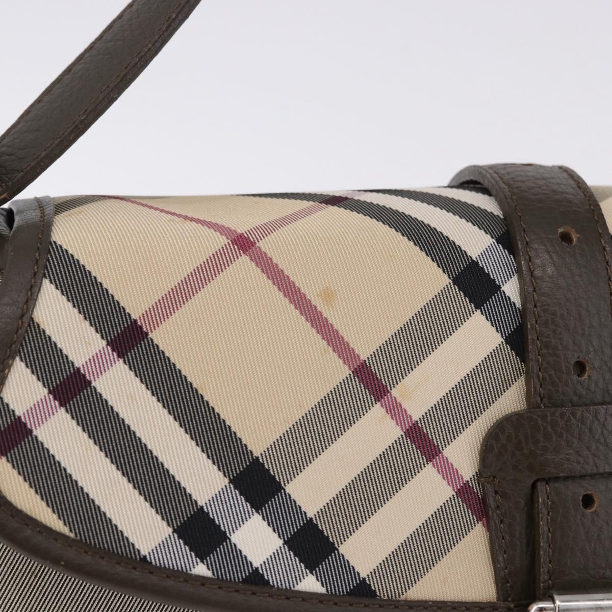 BURBERRY Nova Check Hand Bag Nylon Beige Silver Auth BA14309A