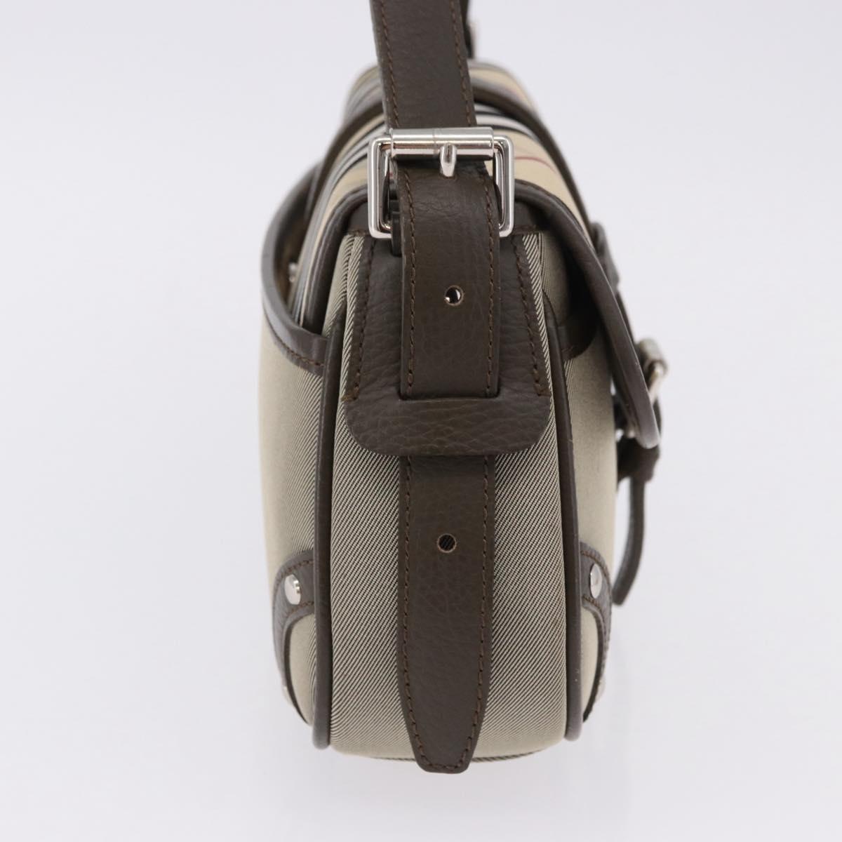 BURBERRY Nova Check Hand Bag Nylon Beige Silver Auth BA14309A
