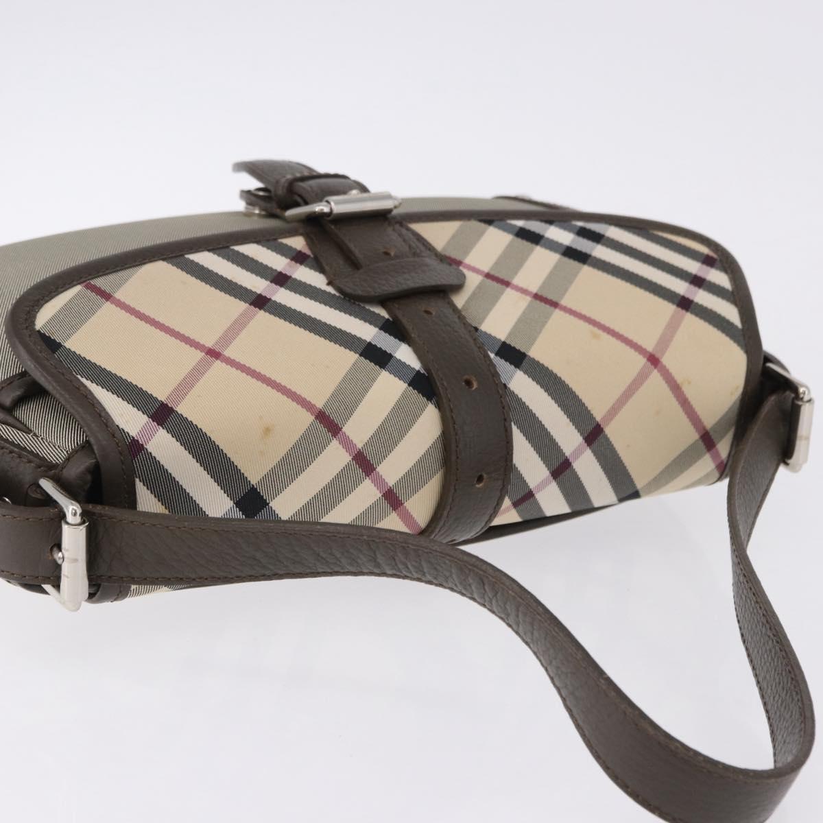 BURBERRY Nova Check Hand Bag Nylon Beige Silver Auth BA14309A