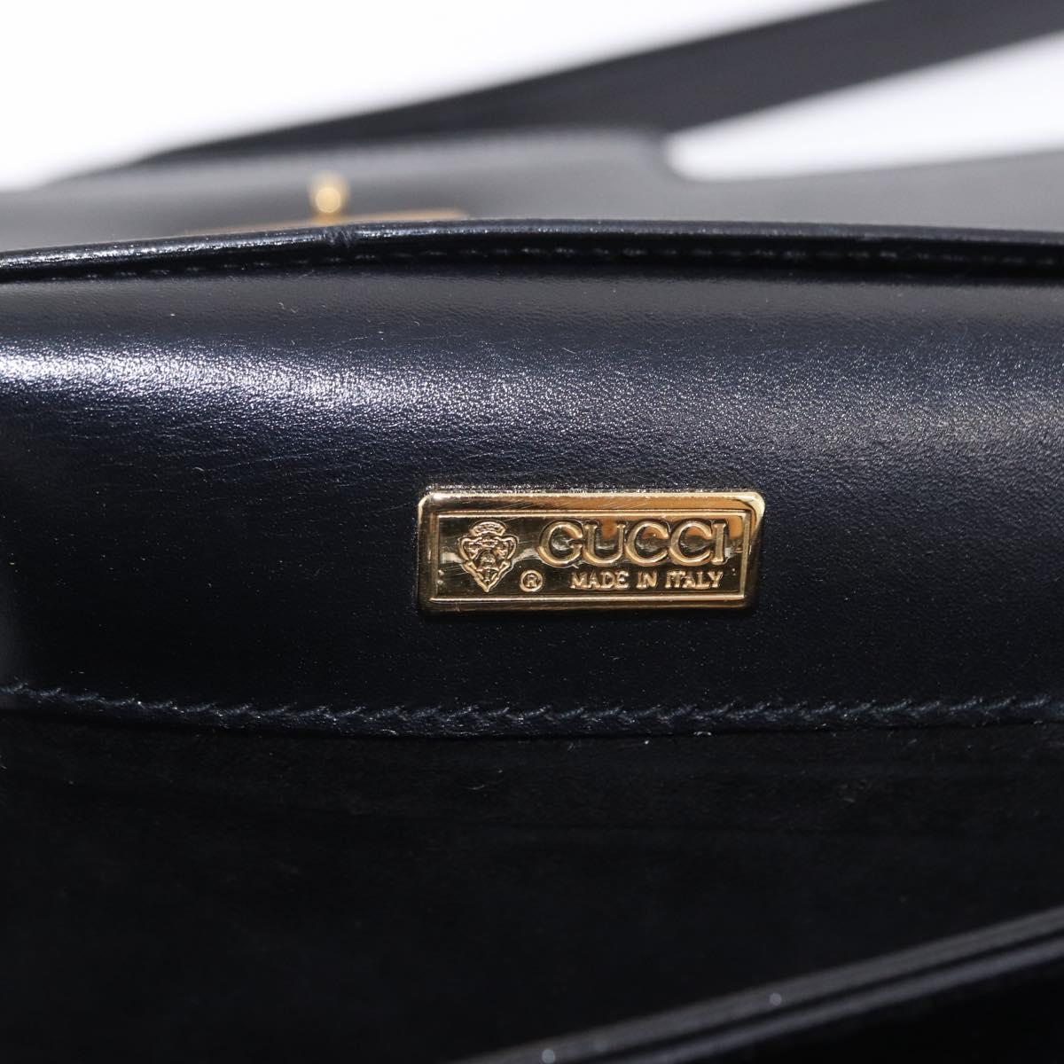 GUCCI Shoulder Bag Leather Black Gold Auth BA14311