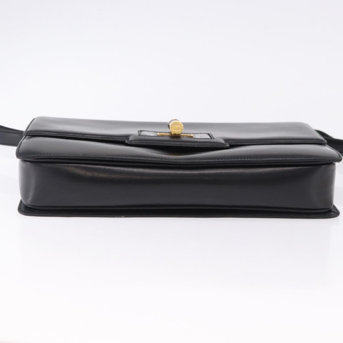 GUCCI Shoulder Bag Leather Black Gold Auth BA14311