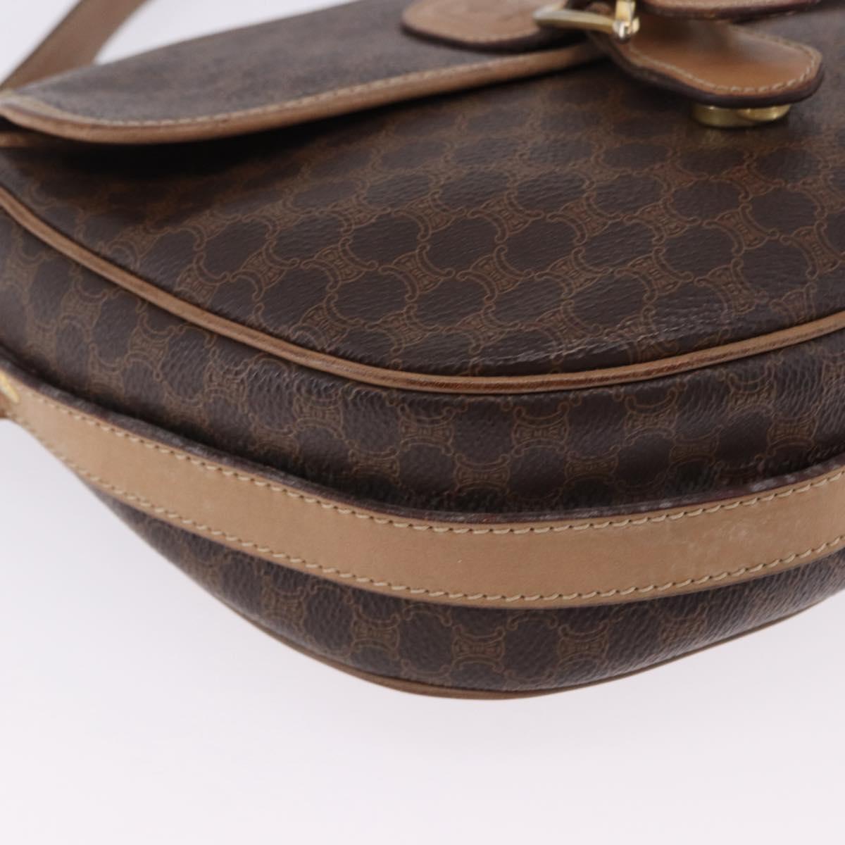CELINE Macadam Canvas Shoulder Bag PVC Leather Brown Gold Auth BA14313