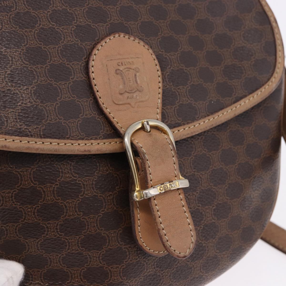 CELINE Macadam Canvas Shoulder Bag PVC Leather Brown Gold Auth BA14313
