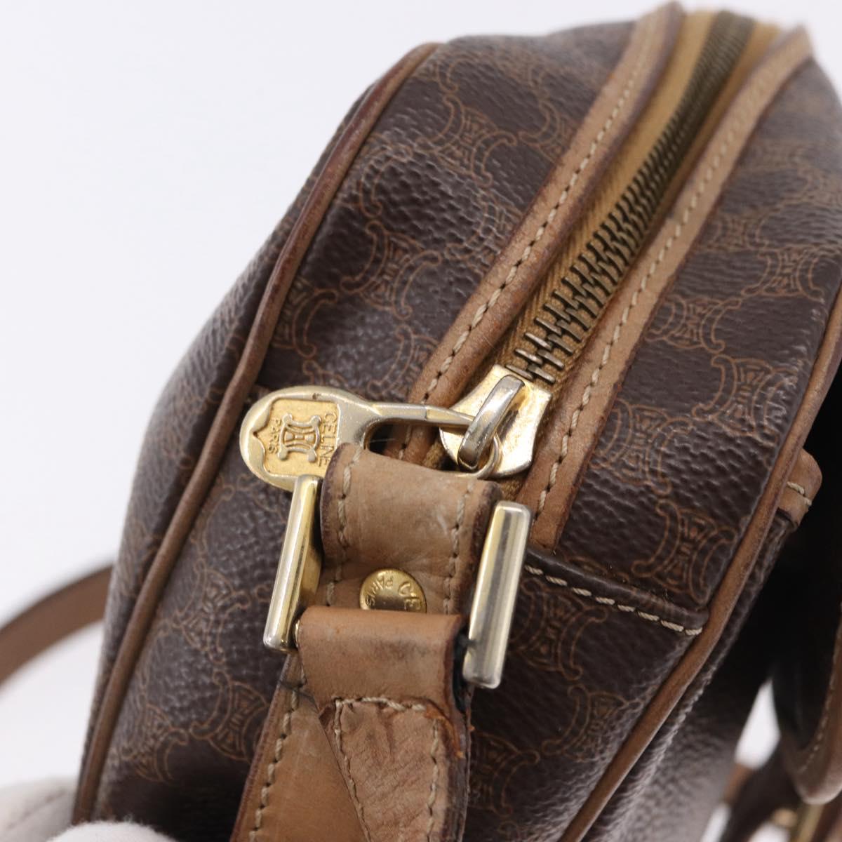 CELINE Macadam Canvas Shoulder Bag PVC Leather Brown Gold Auth BA14313