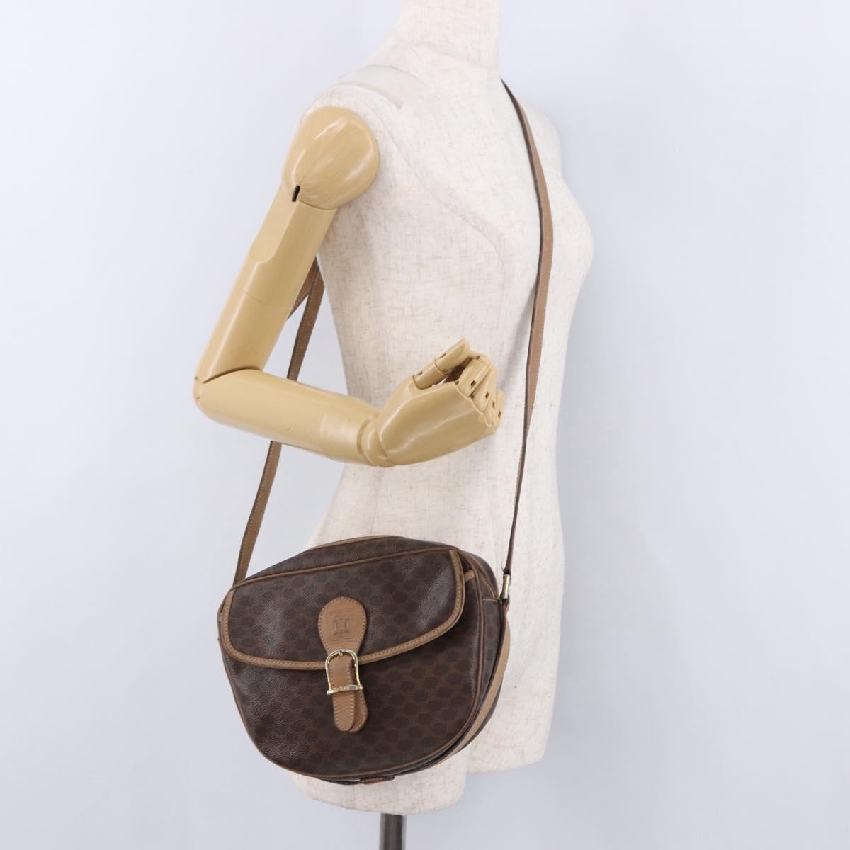 CELINE Macadam Canvas Shoulder Bag PVC Leather Brown Gold Auth BA14313