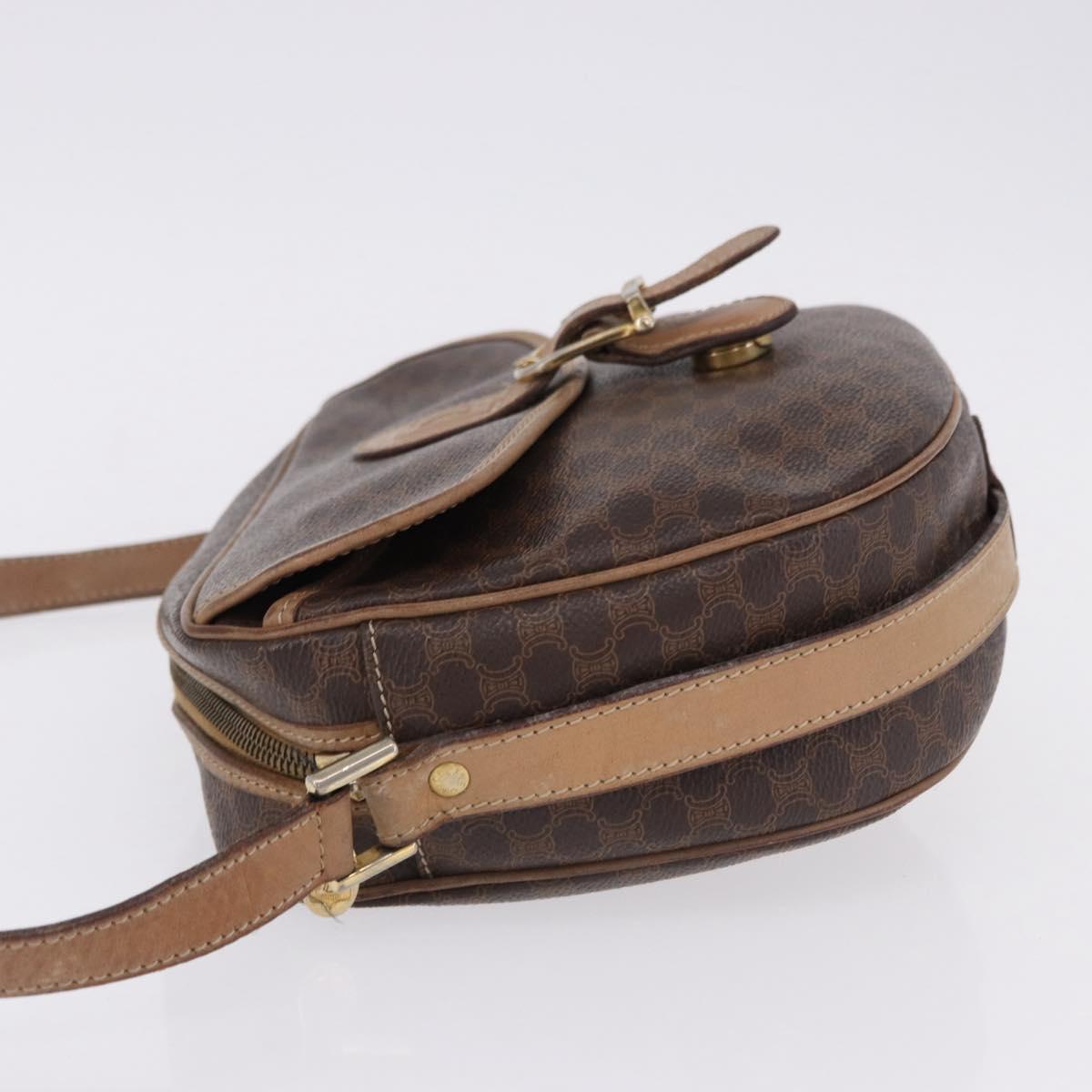 CELINE Macadam Canvas Shoulder Bag PVC Leather Brown Gold Auth BA14313