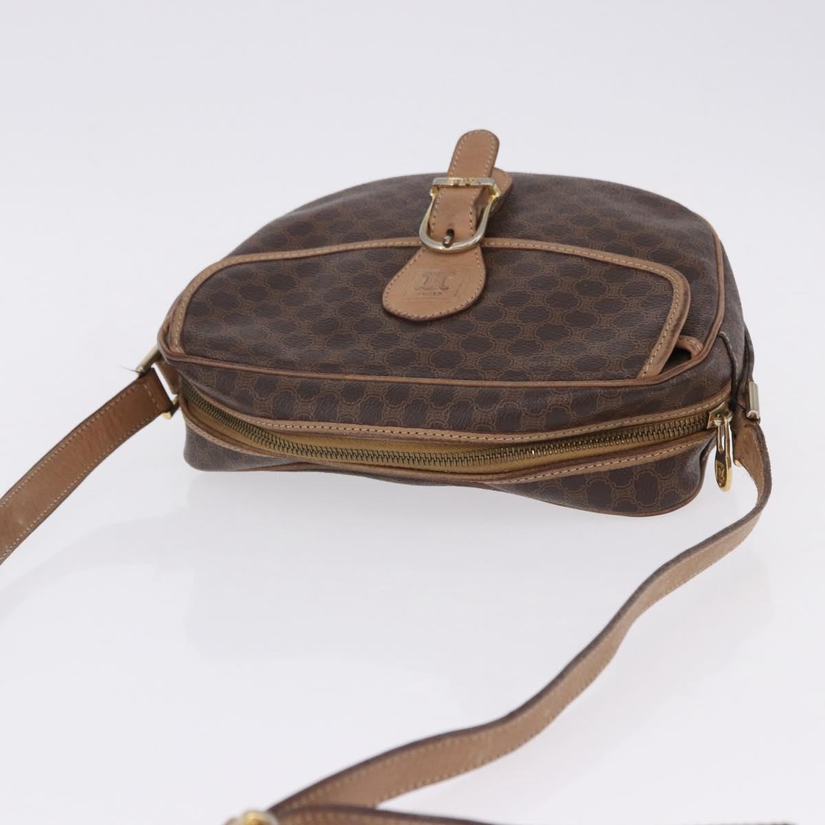 CELINE Macadam Canvas Shoulder Bag PVC Leather Brown Gold Auth BA14313