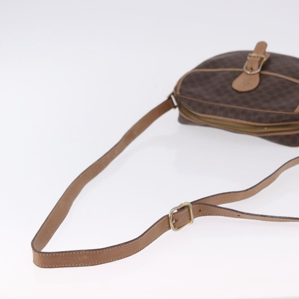 CELINE Macadam Canvas Shoulder Bag PVC Leather Brown Gold Auth BA14313