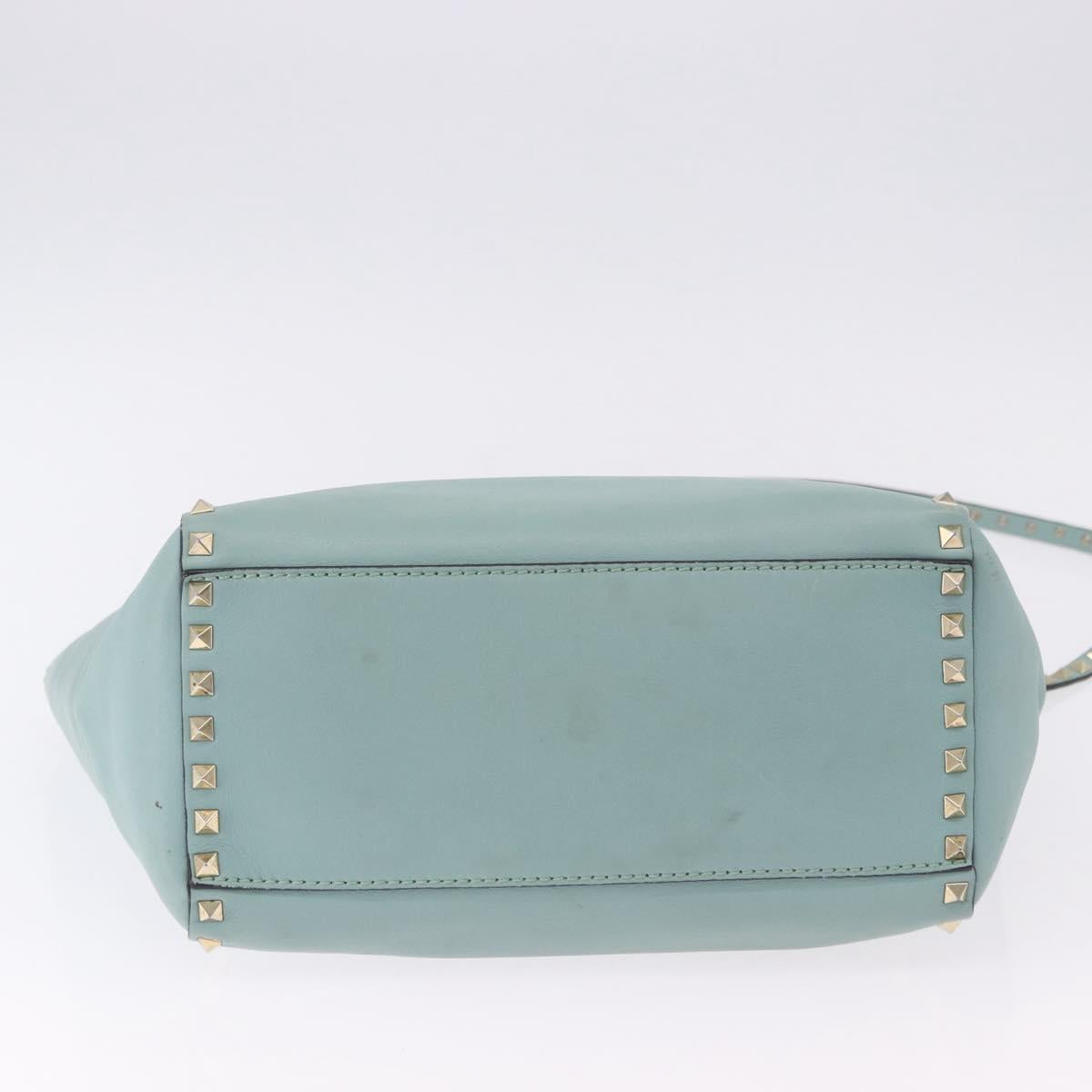 VALENTINO Hand Bag Leather 2way Light Blue Gold Auth BA14317