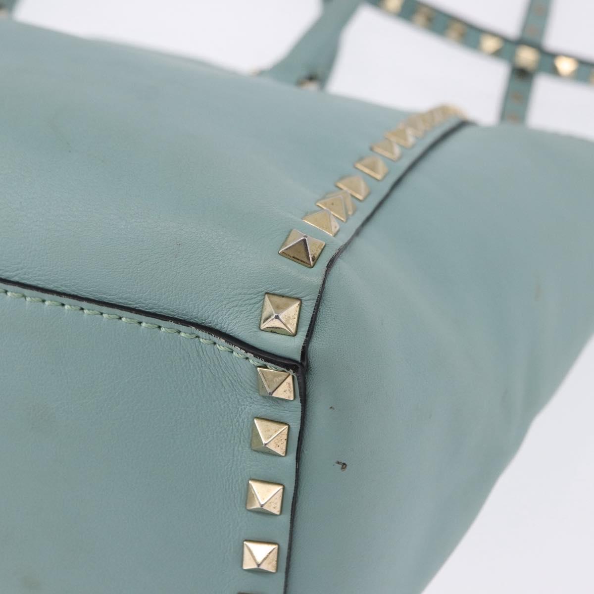 VALENTINO Hand Bag Leather 2way Light Blue Gold Auth BA14317