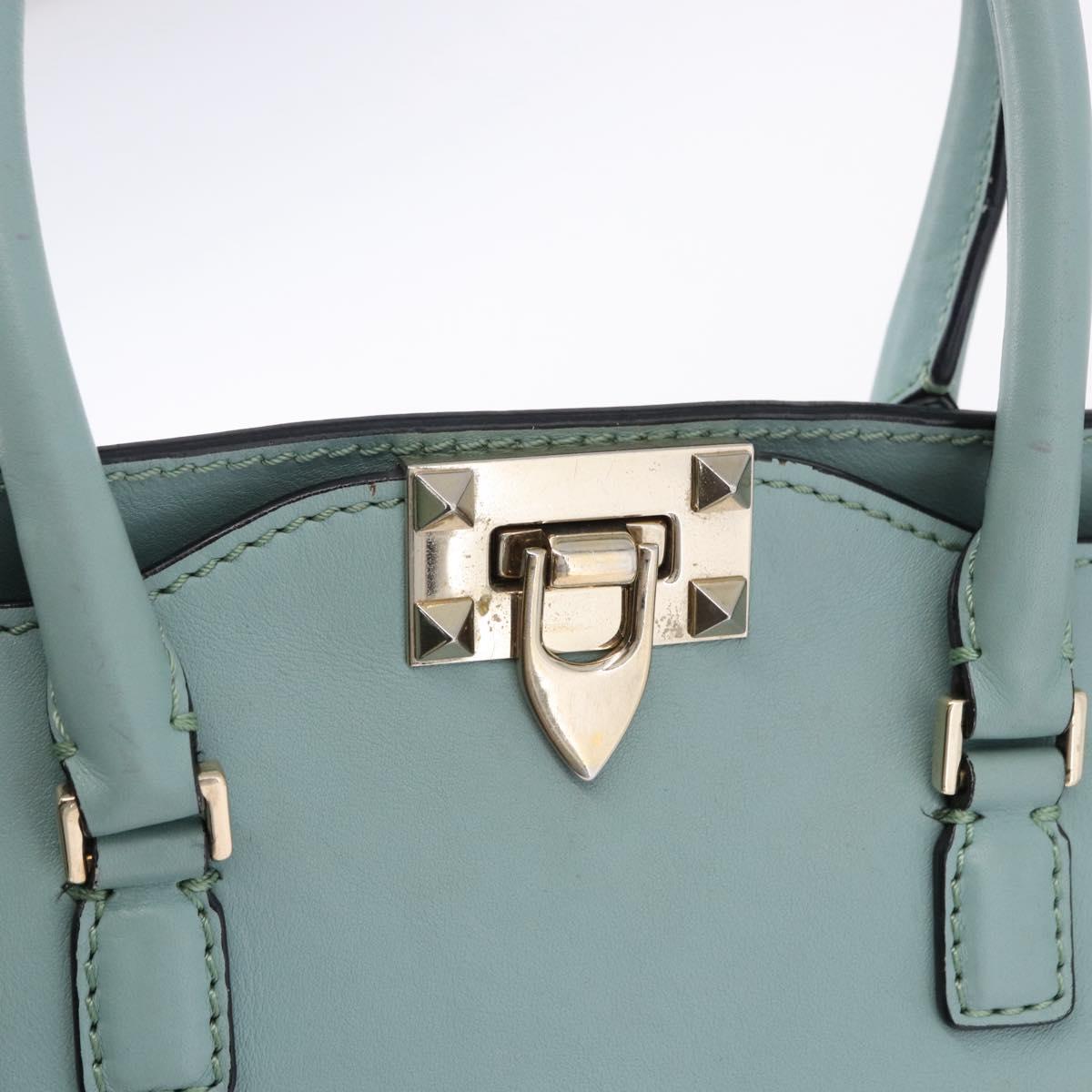 VALENTINO Hand Bag Leather 2way Light Blue Gold Auth BA14317