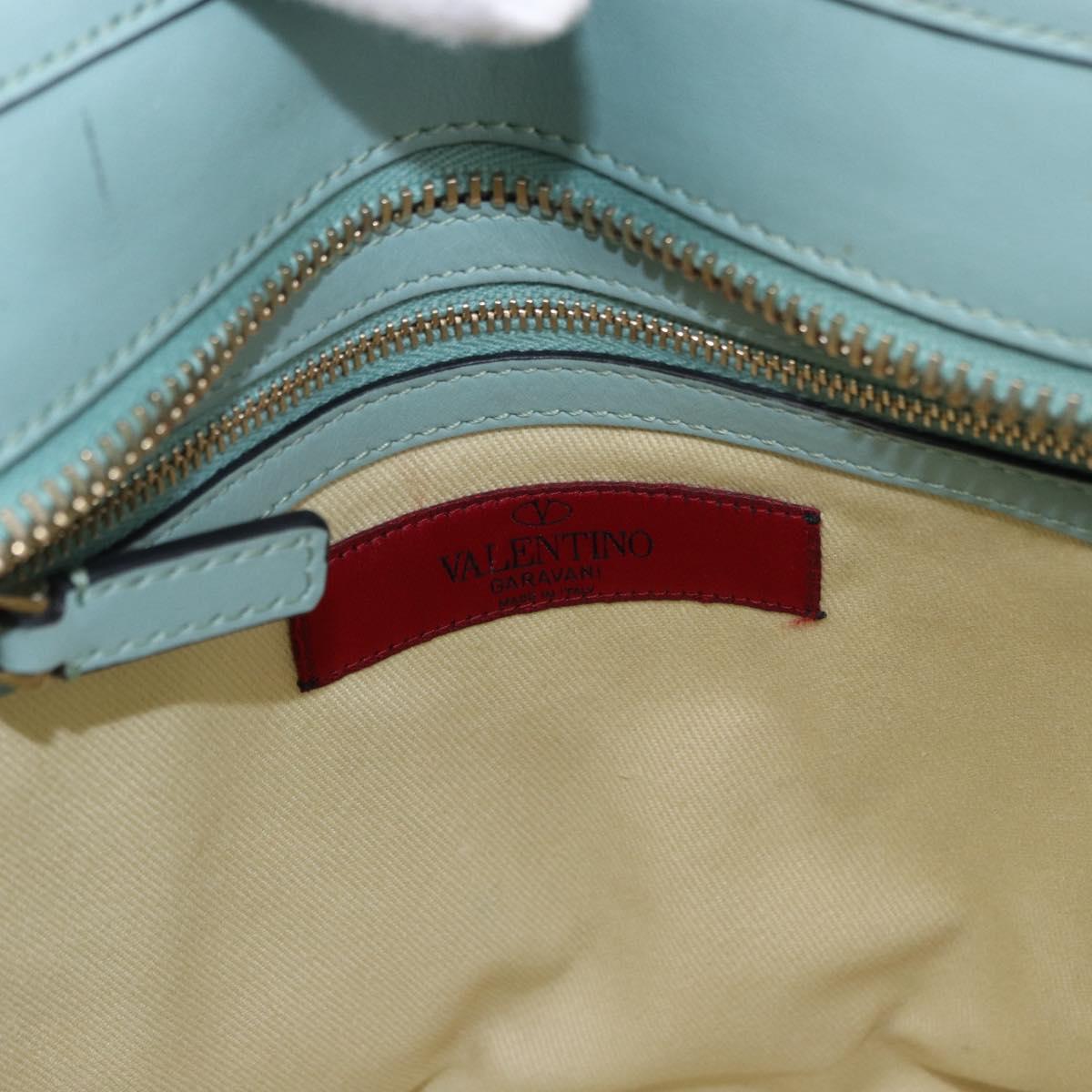 VALENTINO Hand Bag Leather 2way Light Blue Gold Auth BA14317