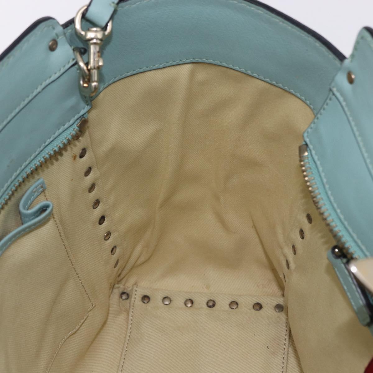 VALENTINO Hand Bag Leather 2way Light Blue Gold Auth BA14317