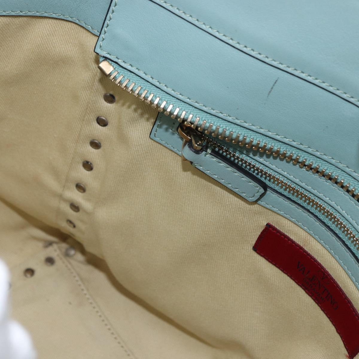 VALENTINO Hand Bag Leather 2way Light Blue Gold Auth BA14317