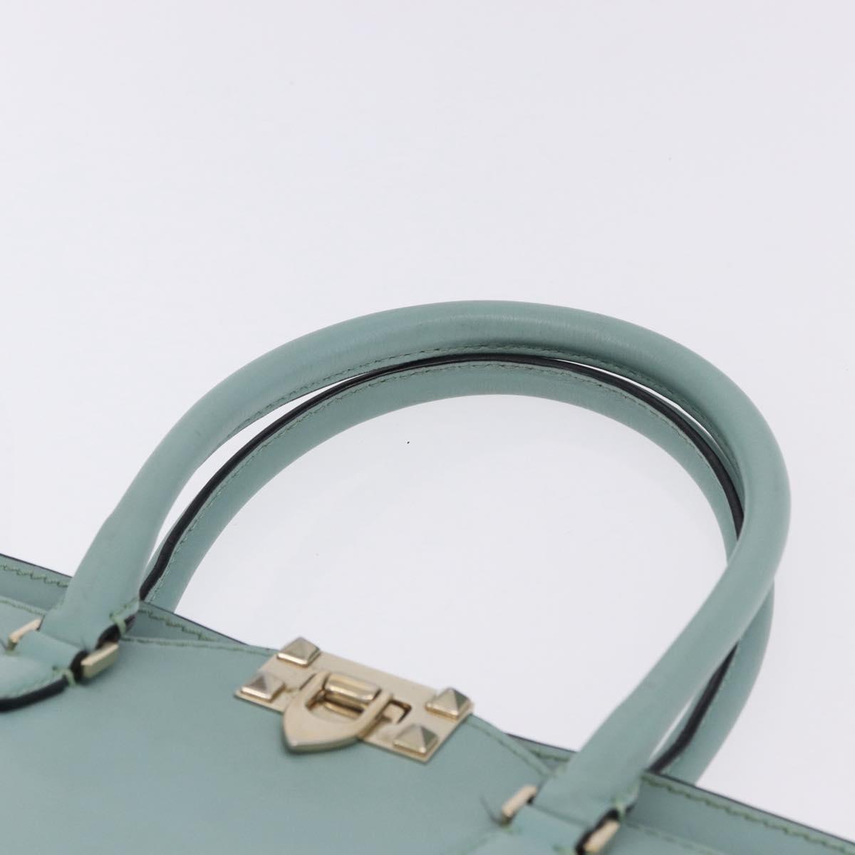 VALENTINO Hand Bag Leather 2way Light Blue Gold Auth BA14317