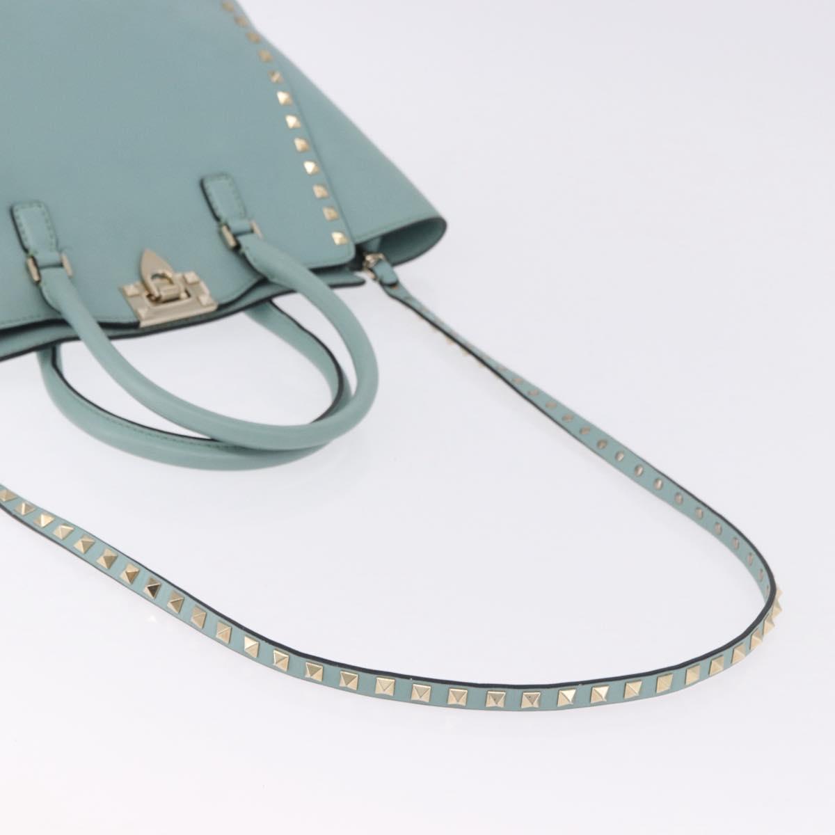 VALENTINO Hand Bag Leather 2way Light Blue Gold Auth BA14317