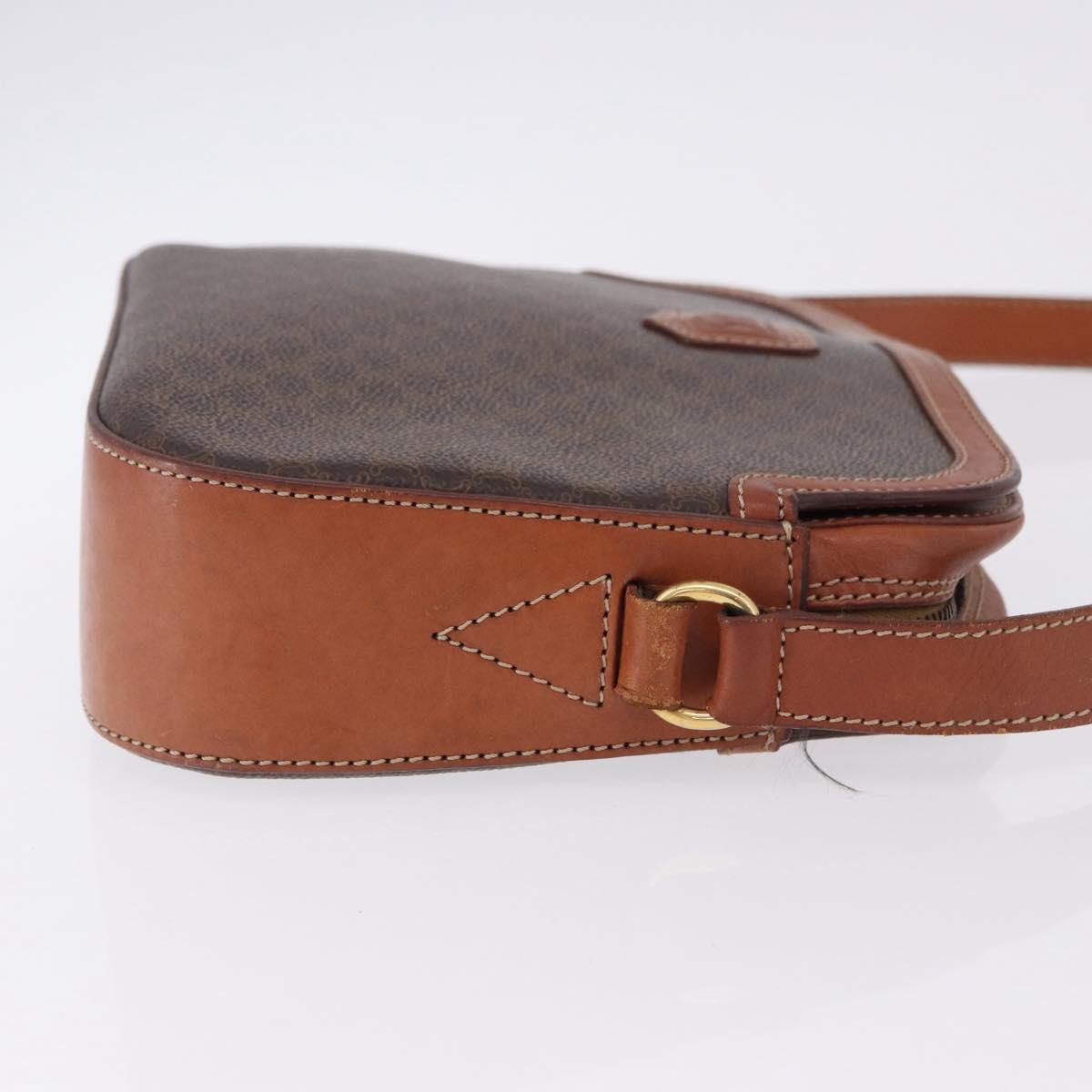 CELINE Macadam Canvas Shoulder Bag PVC Leather Brown Gold Auth BA14318