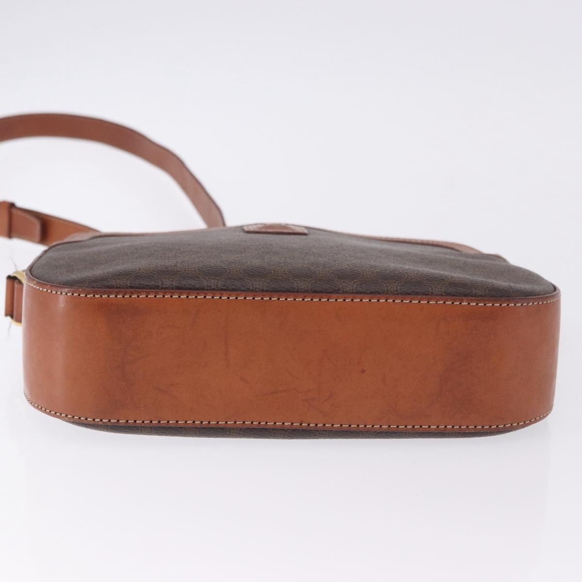 CELINE Macadam Canvas Shoulder Bag PVC Leather Brown Gold Auth BA14318