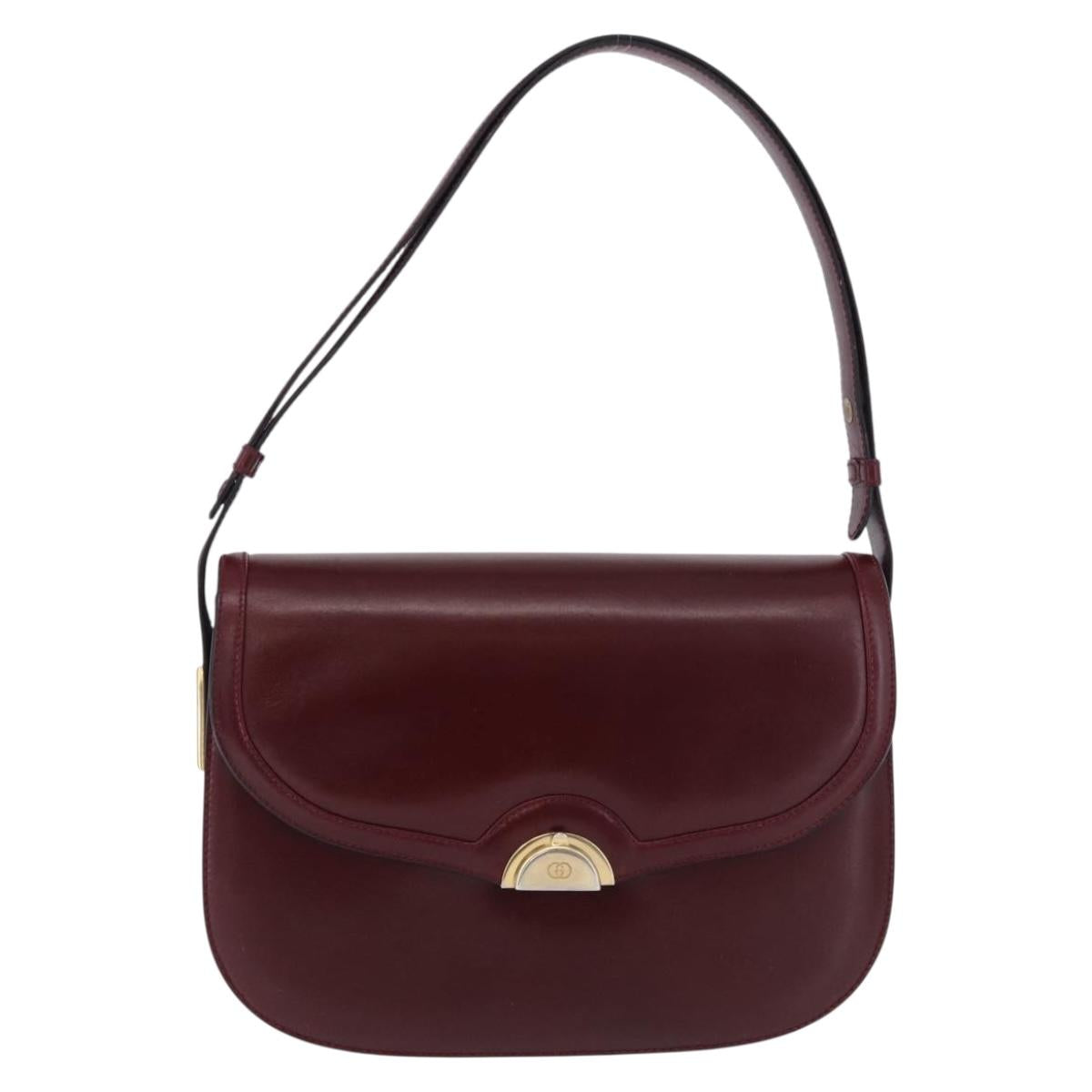 GUCCI Shoulder Bag Leather Bordeaux Gold Auth BA14323A