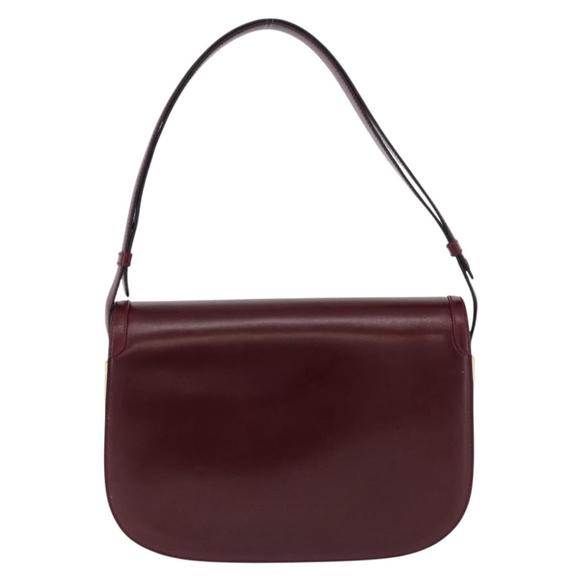 GUCCI Shoulder Bag Leather Bordeaux Gold Auth BA14323A