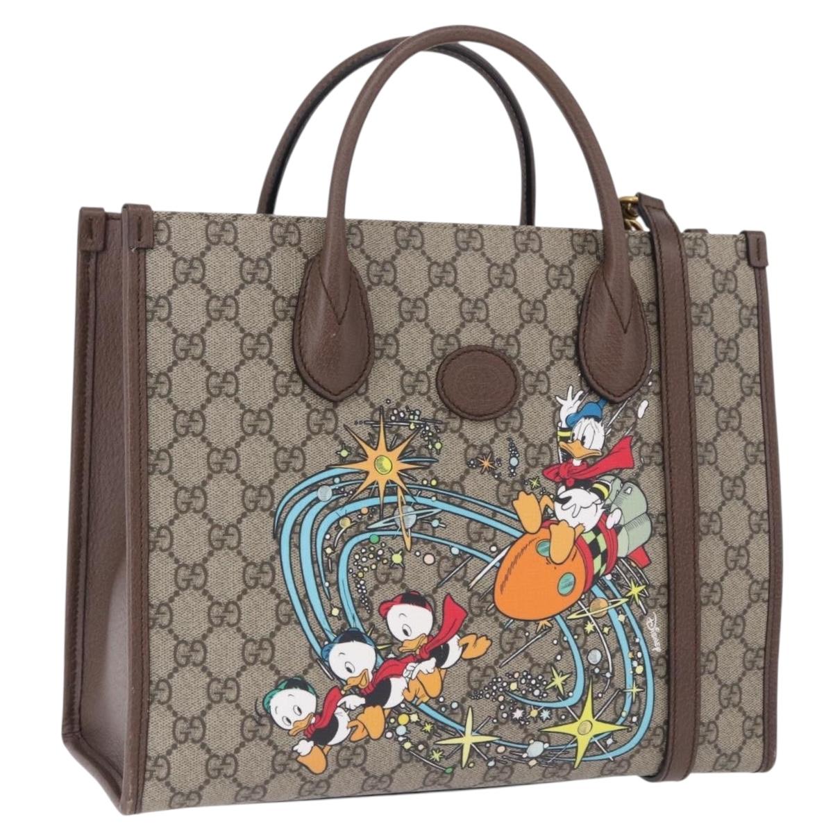 GUCCI GG Supreme Donald duck Hand Bag PVC 2way Beige Gold 648134 Auth BA14327M