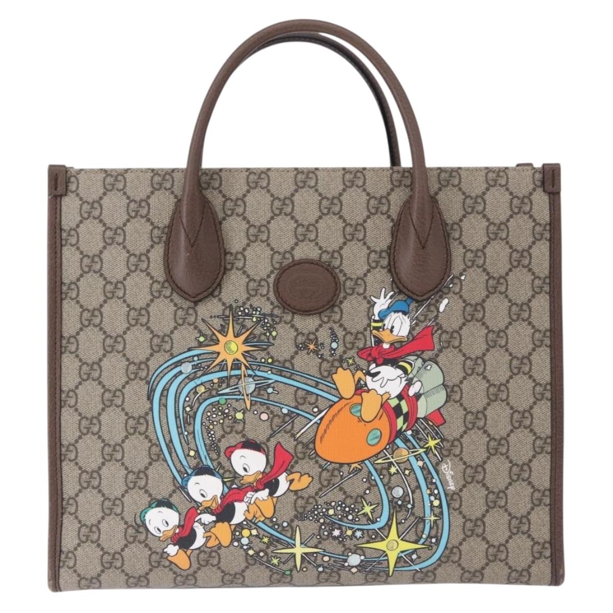 GUCCI GG Supreme Donald duck Hand Bag PVC 2way Beige Gold 648134 Auth BA14327M