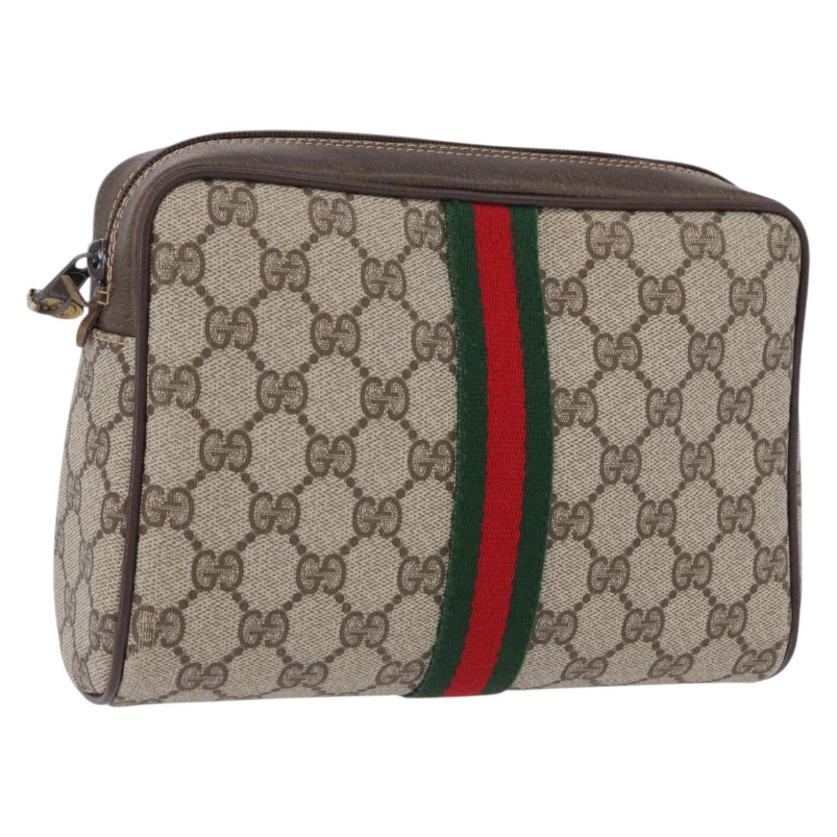 GUCCI GG Supreme Web Sherry Line Clutch Bag PVC Beige 010 378 Auth BA14328