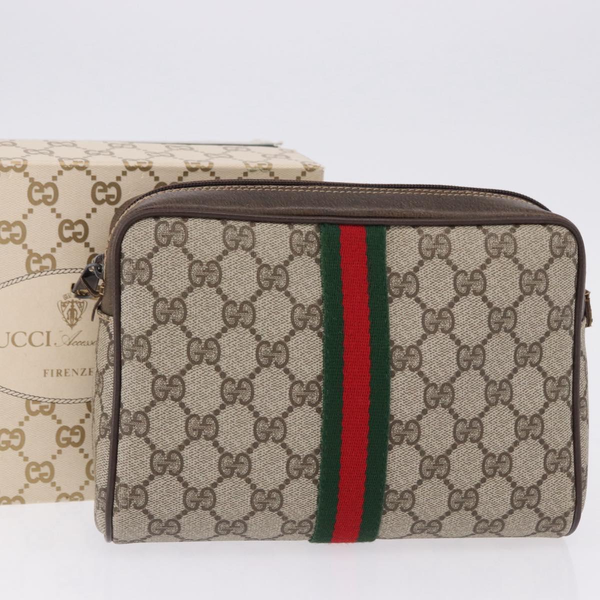 GUCCI GG Supreme Web Sherry Line Clutch Bag PVC Beige 010 378 Auth BA14328