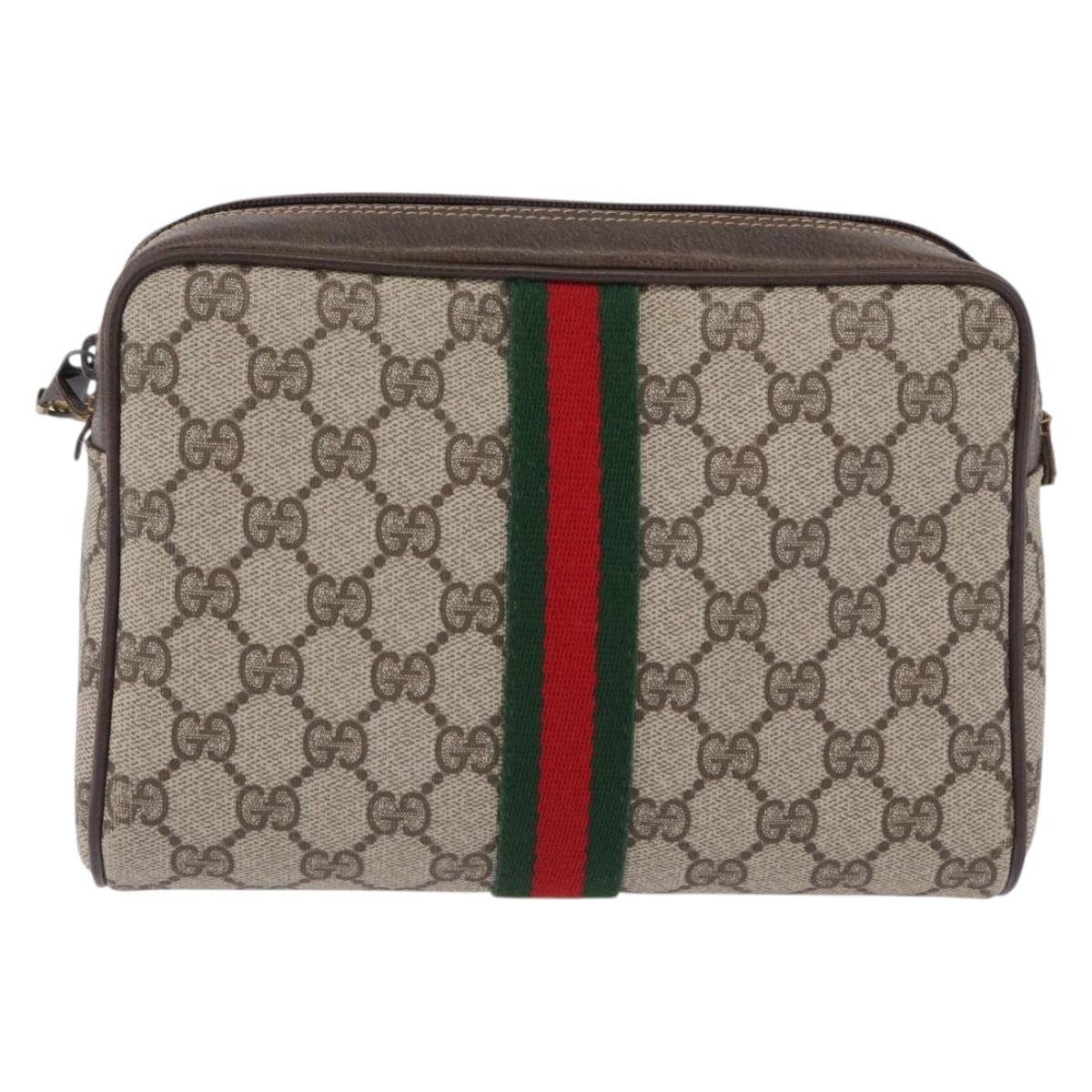 GUCCI GG Supreme Web Sherry Line Clutch Bag PVC Beige 010 378 Auth BA14328