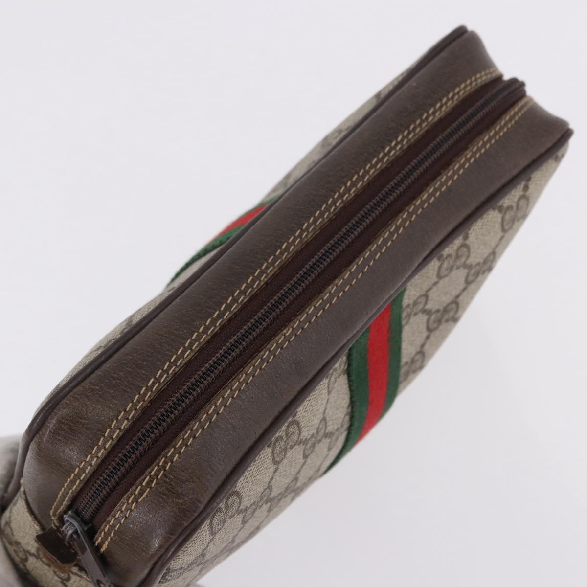 GUCCI GG Supreme Web Sherry Line Clutch Bag PVC Beige 010 378 Auth BA14328