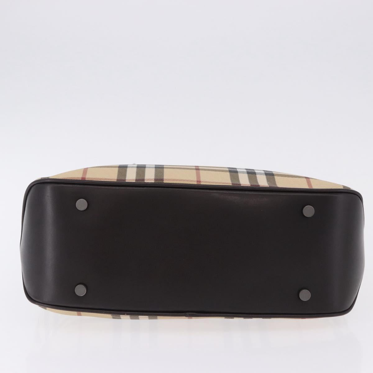 BURBERRY Nova Check Hand Bag PVC Beige Auth BA14329A