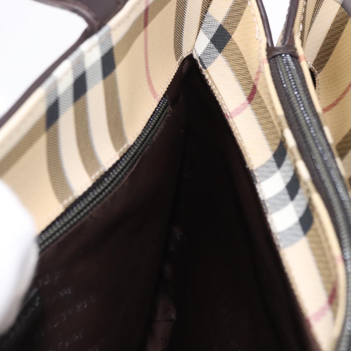 BURBERRY Nova Check Hand Bag PVC Beige Auth BA14329A